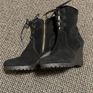 Michael Kors Black Lace Up Wedge Boots